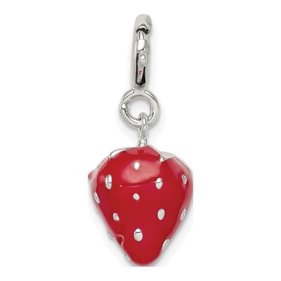 Sterling Silver Red Enamel Strawberry Charm – view 5