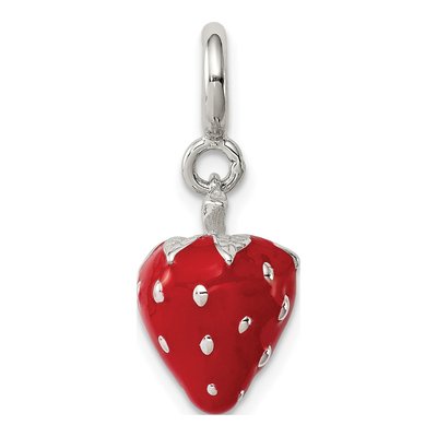 Sterling Silver Red Enamel Strawberry Charm