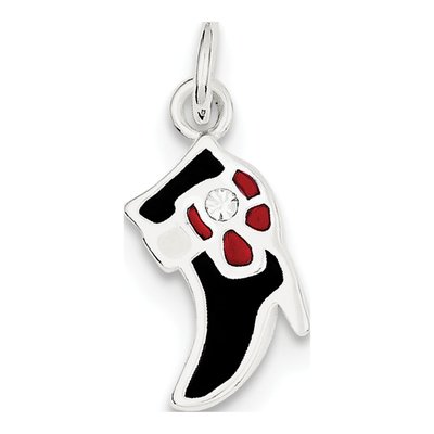 Sterling Silver Black Red Enamel Boot Charm