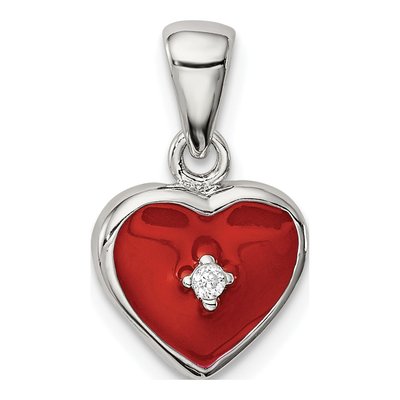 Sterling Silver CZ Enamel Heart Pendant