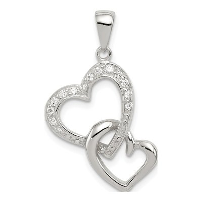 Sterling Silver CZ Double Heart Pendant