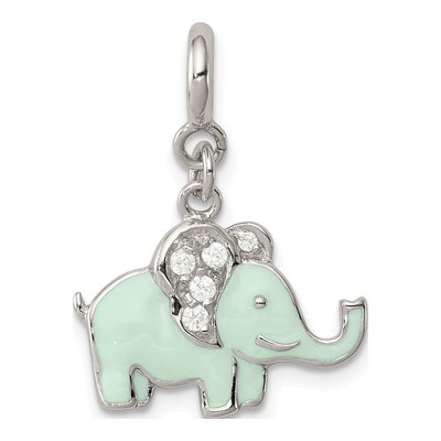 Sterling Silver CZ Enamel Elephant Pendant