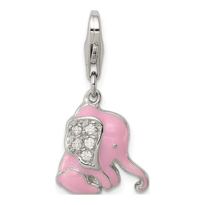 Sterling Silver CZ Enamel Elephant Charm