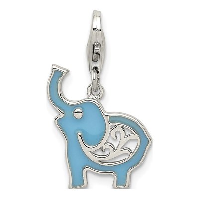 Sterling Silver Blue Enamel Elephant Charm