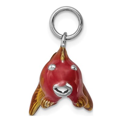 Sterling Silver Rhodium-Platedenamel Goldfish Charm – view 2