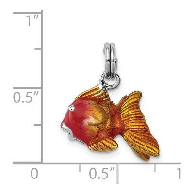 Sterling Silver Rhodium-Platedenamel Goldfish Charm – view 3