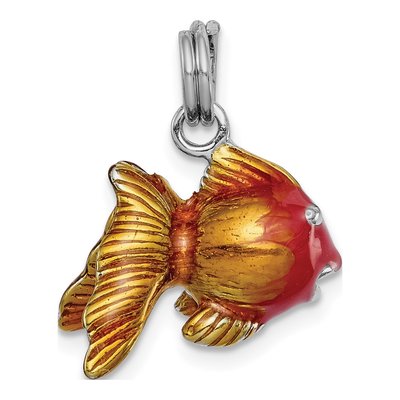 Sterling Silver Rhodium-Platedenamel Goldfish Charm – view 4