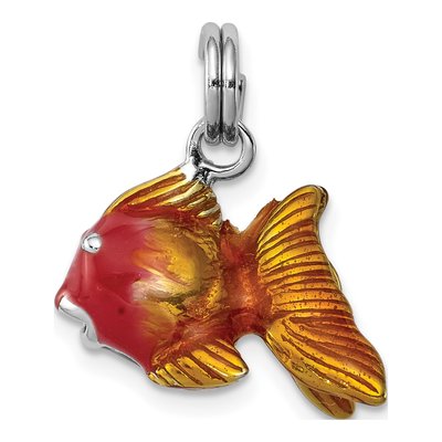 Sterling Silver Rhodium-Platedenamel Goldfish Charm