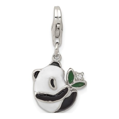 Sterling Silver CZ Enamel Panda Charm