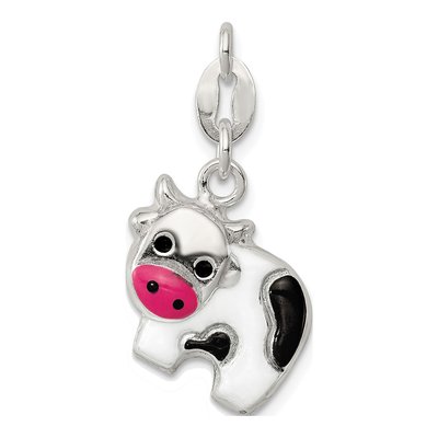Sterling Silver Enameled Cow for Kids Charm