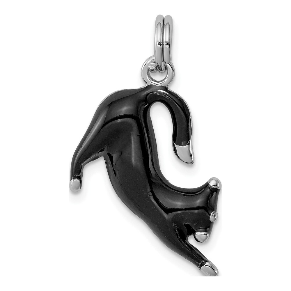 Sterling Silver Black Enamel Cat Pendant