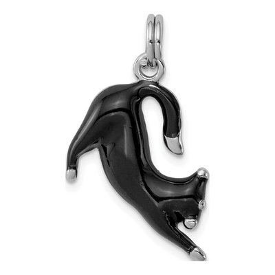 Sterling Silver Black Enamel Cat Pendant