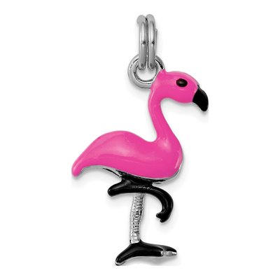 Sterling Silver Girls' Enamel Flamingo Charm