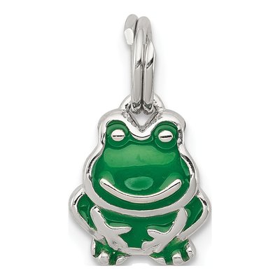 Sterling Silver Green Enamel Frog Pendant
