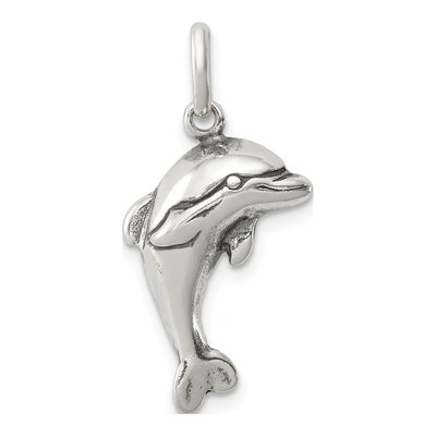 Sterling Silver Antiqued Dolphin Pendant