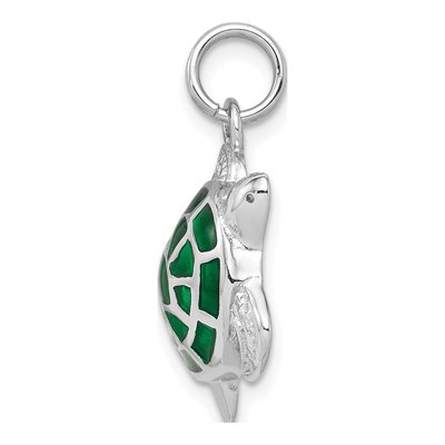 Sterling Silver Green Enamel Turtle Pendant – view 3
