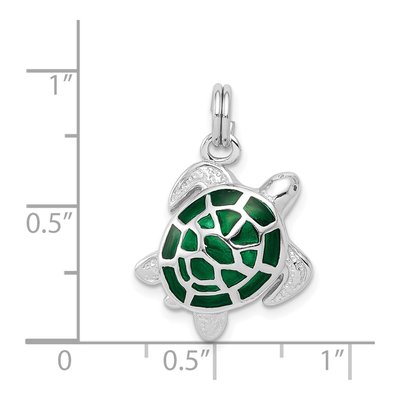 Sterling Silver Green Enamel Turtle Pendant – view 5