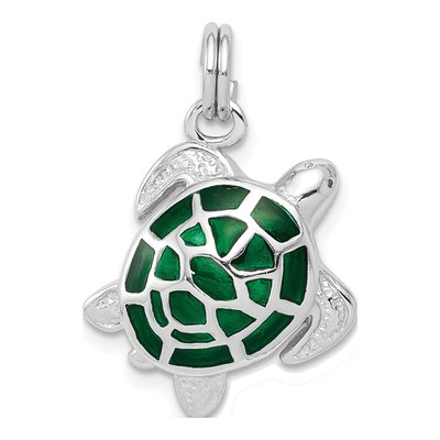 Sterling Silver Green Enamel Turtle Pendant