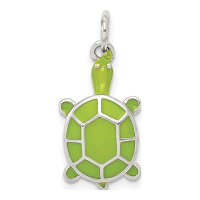 Sterling Silver Green Enamel Turtle Pendant