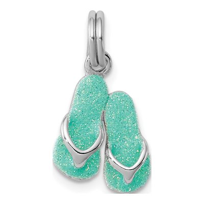 Sterling Silver Green Enamel Flip Flops Charm