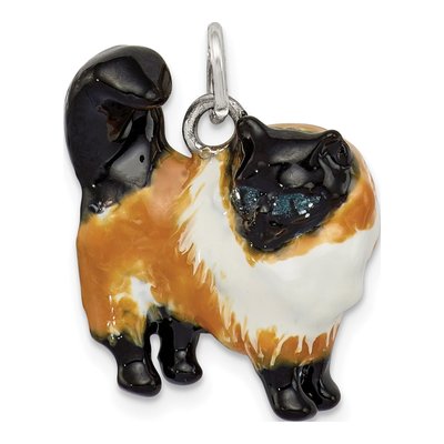 Sterling Silver Enameled Calico Cat Pendant
