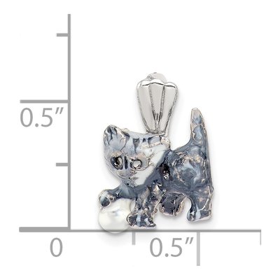 Sterling Silver Enamel Grey Cat Pendant – view 4
