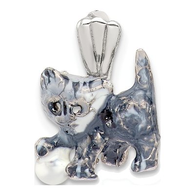 Sterling Silver Enamel Grey Cat Pendant