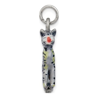 Sterling Silver Enamel Cat Sitting Pendant – view 3