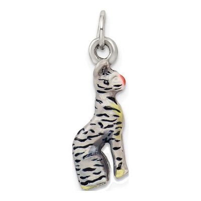 Sterling Silver Enamel Cat Sitting Pendant – view 5