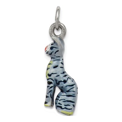 Sterling Silver Enamel Cat Sitting Pendant