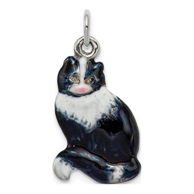 Sterling Silver Black Cat Enamel Charm