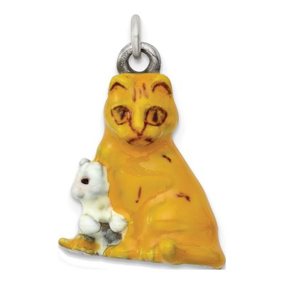 Sterling Silver Enamel Mom Kitten Cat Charm