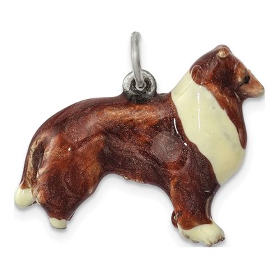 Sterling Silver Enameled Collie Pendant