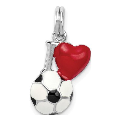 Sterling Silver I Heart Soccer Ball Enamel Charm