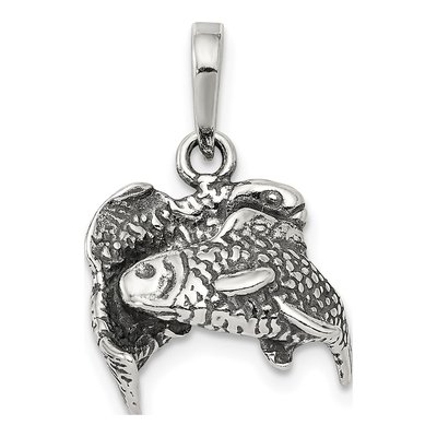 Sterling Silver Antiqued Pisces Zodiac Pendant