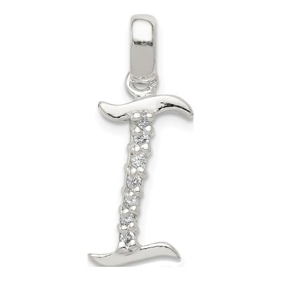 Sterling Silver CZ Letter I Initial Pendant