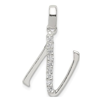 Sterling Silver CZ Letter N Pendant