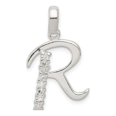 Sterling Silver CZ Letter R Pendant