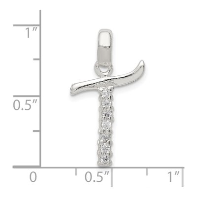Sterling Silver CZ Letter T Pendant – view 5