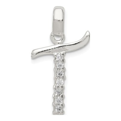 Sterling Silver CZ Letter T Pendant