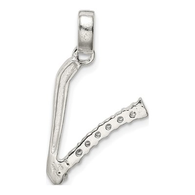 Sterling Silver CZ Letter V Pendant – view 3