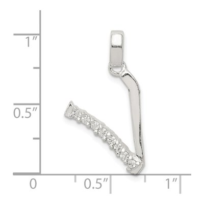 Sterling Silver CZ Letter V Pendant – view 4