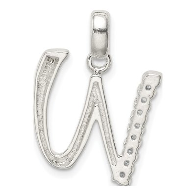 Sterling Silver CZ Letter W Pendant – view 4