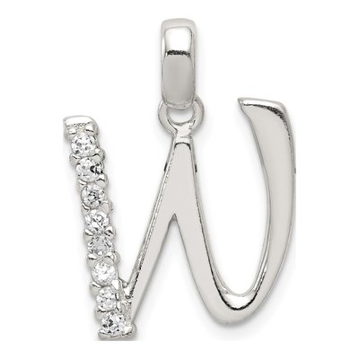 Sterling Silver CZ Letter W Pendant