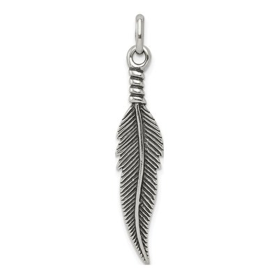 Sterling Silver Antiqued Feather Pendant