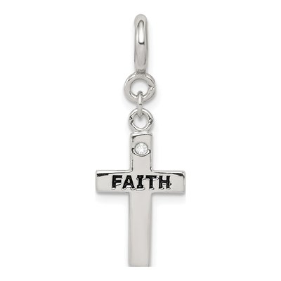 Sterling Silver CZ Faith Cross Clip-On Charm