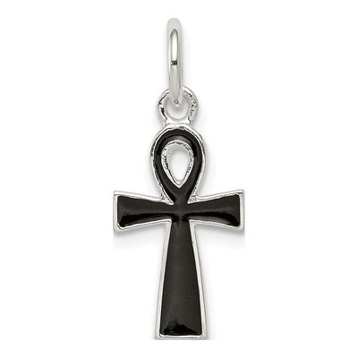 Sterling Silver Black Enamel Cross Pendant