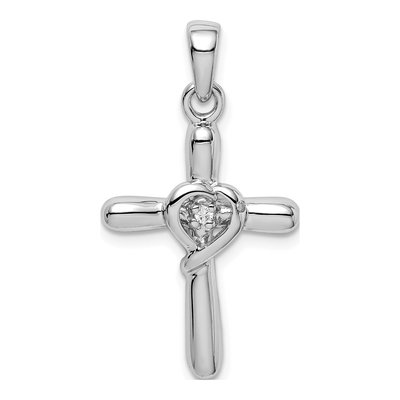 Sterling Silver CZ Heart Cross Pendant