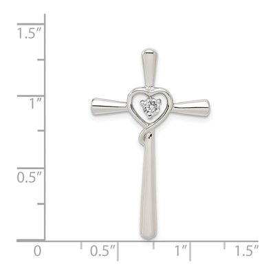 Sterling Silver CZ Heart Cross Pendant – view 4