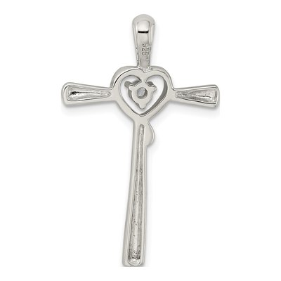 Sterling Silver CZ Heart Cross Pendant – view 5